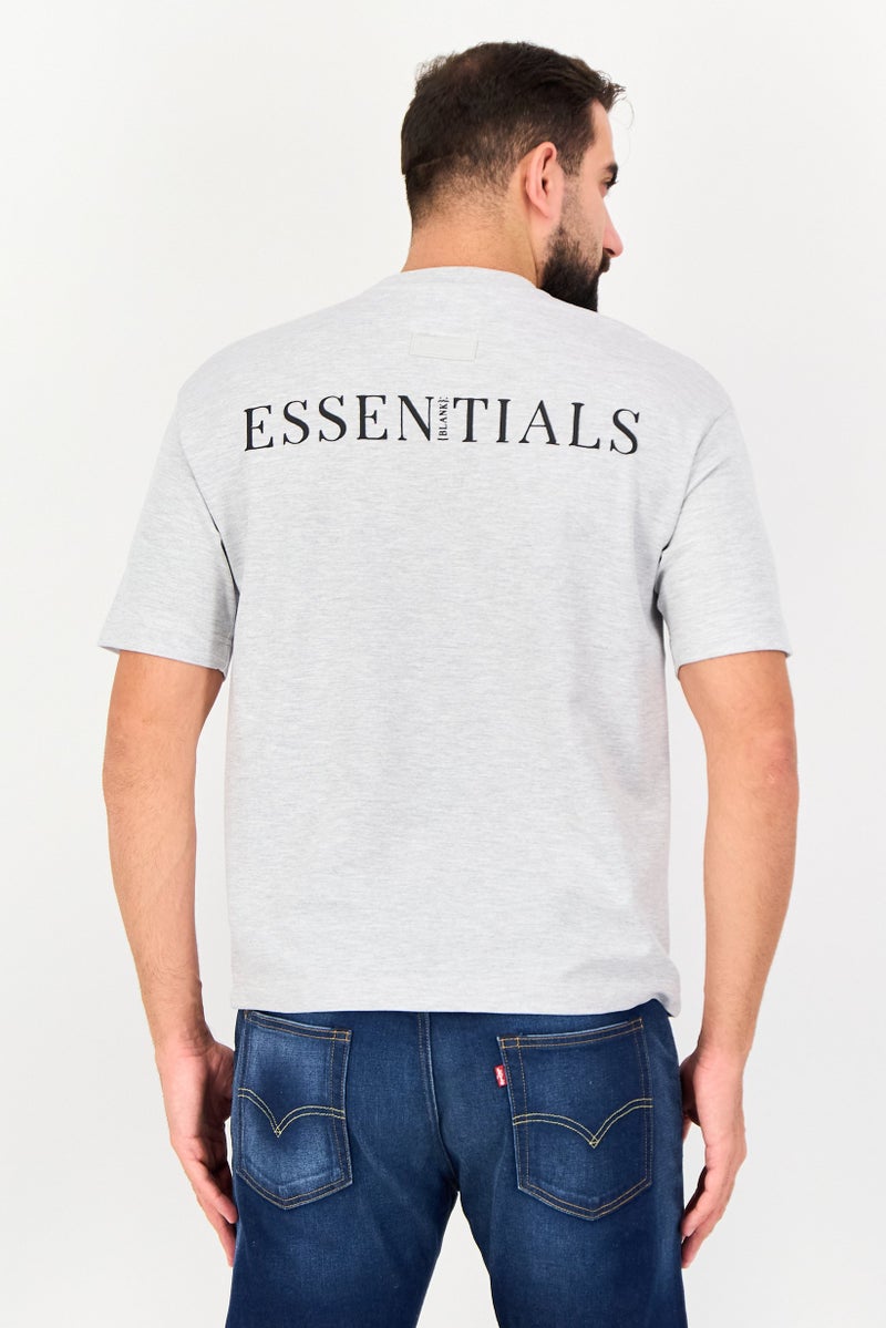 Blank Essentials Men Crew Neck Short Sleeve Brand Logo T-Shirt, Grey - Image 2