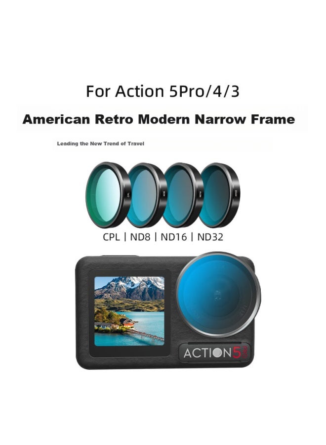 Reygeak Compatible With Dji Action 4 5 Pro Filter Sports Camera Cpl Nd8 Nd16 Nd32 Dimming Mirror Protective Mirror Gradient Mirror Polarizer 4-Piece Set