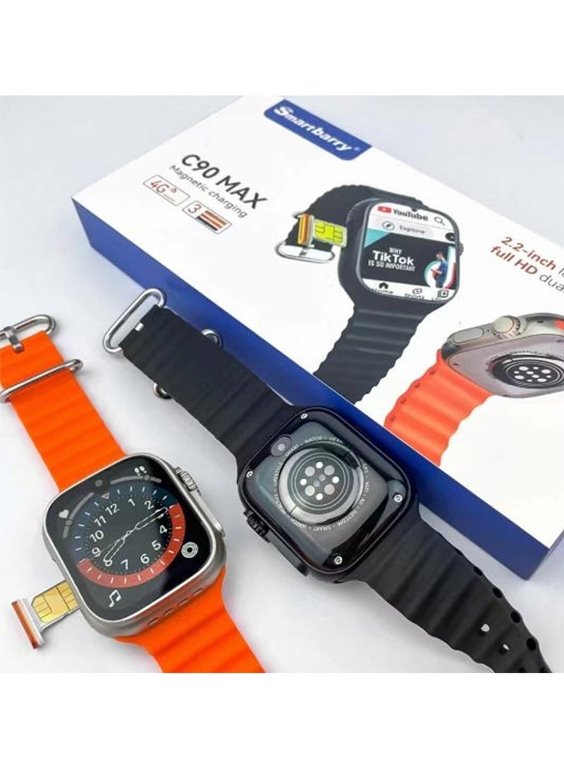 سمارت باري Smartbarry C90 MAX 4G Smartwatch – كاميرا مزدوجة عالية الدقة بالكامل، دعم YouTube وTikTok - Image 1