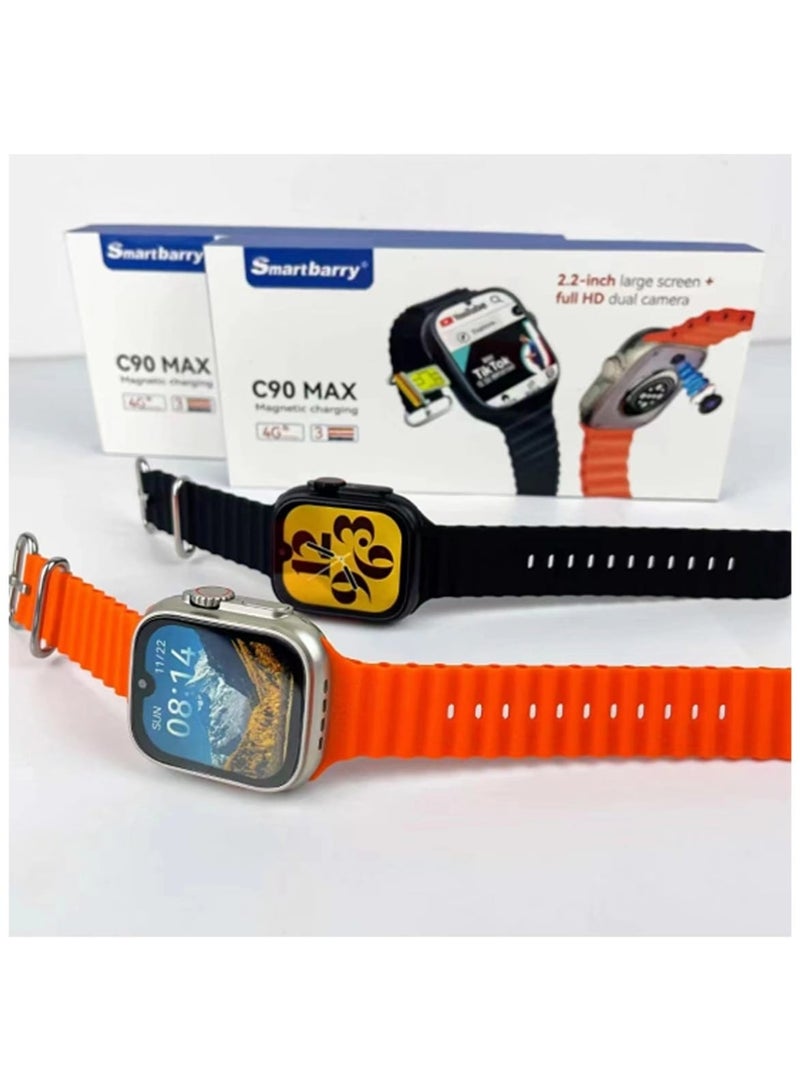 سمارت باري Smartbarry C90 MAX 4G Smartwatch – كاميرا مزدوجة عالية الدقة بالكامل، دعم YouTube وTikTok - Image 2