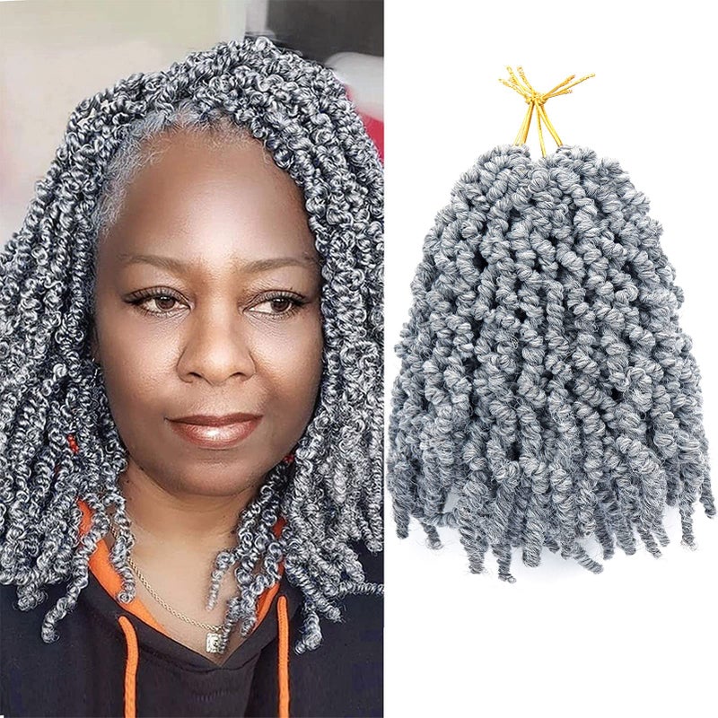 Dorsanee Pretwisted Spring Twist Crochet Hair 8 Inch 4 Packs Short Curly Crochet Hair Pre Looped Crochet Braids Mini Passion Twists Fluffy Twist Synthetic Hair Extensions 8 InchGrey
