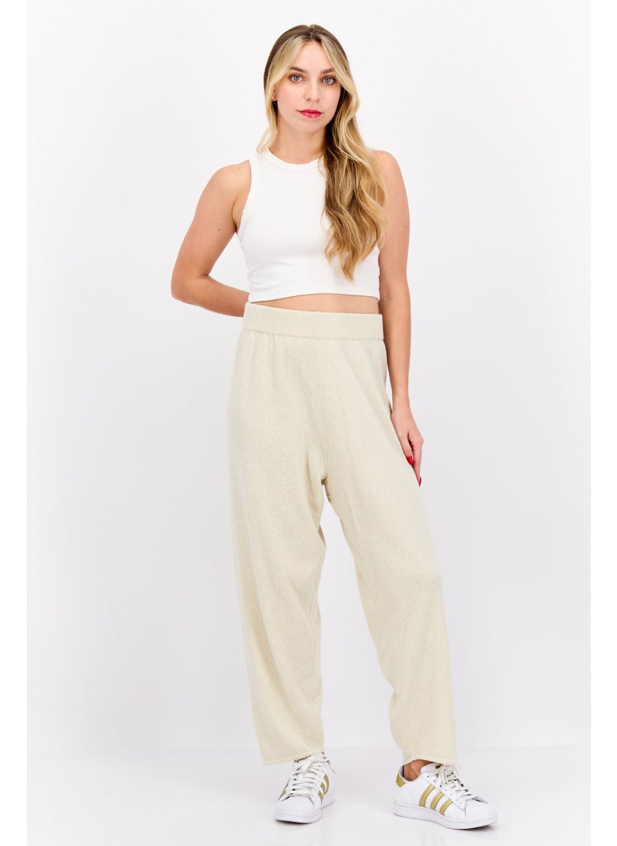 MONKI Women Regular Fit Knitted Straight Leg Pants, Beige  - Image 3