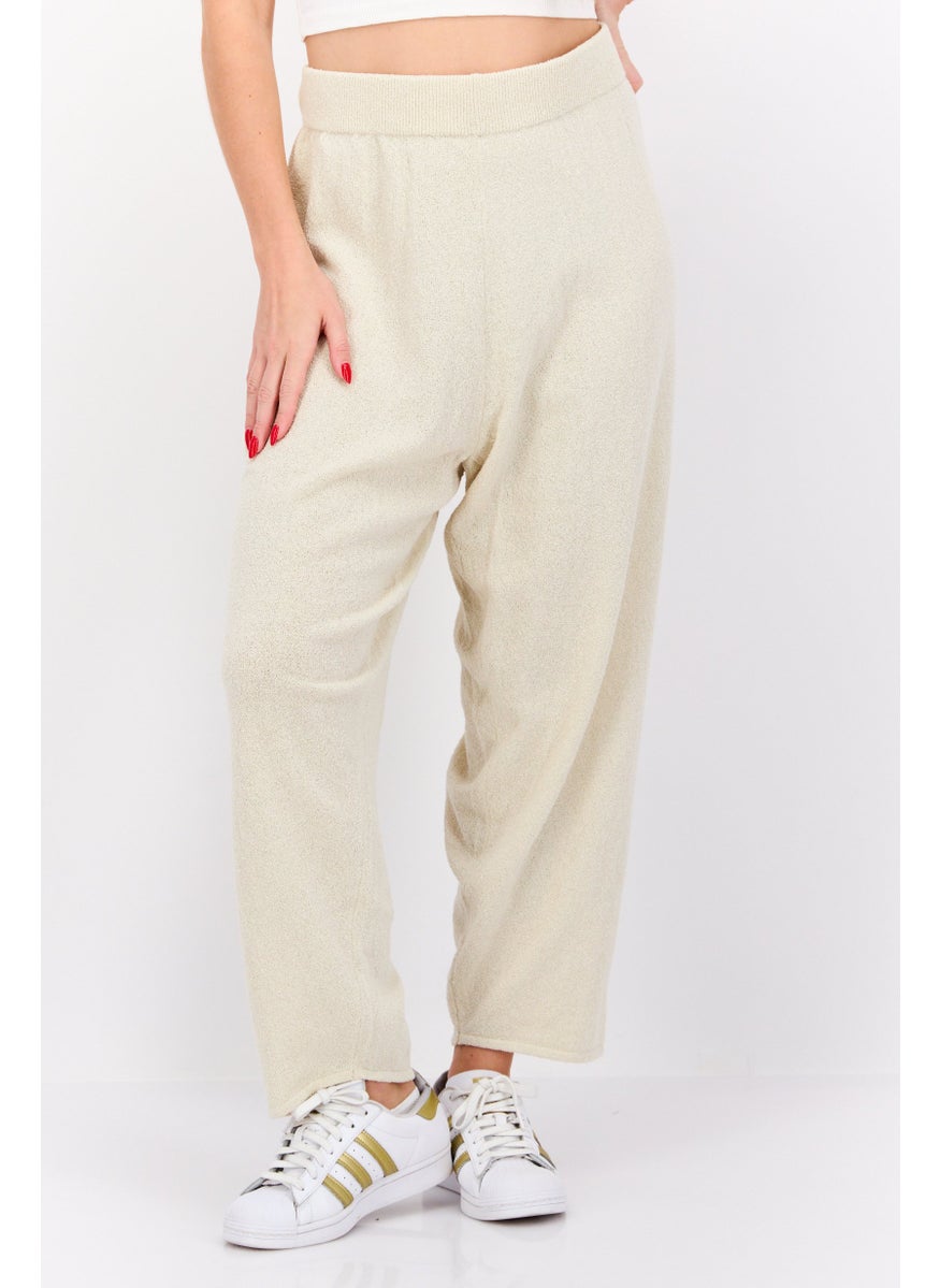 MONKI Women Regular Fit Knitted Straight Leg Pants, Beige  - Image 1