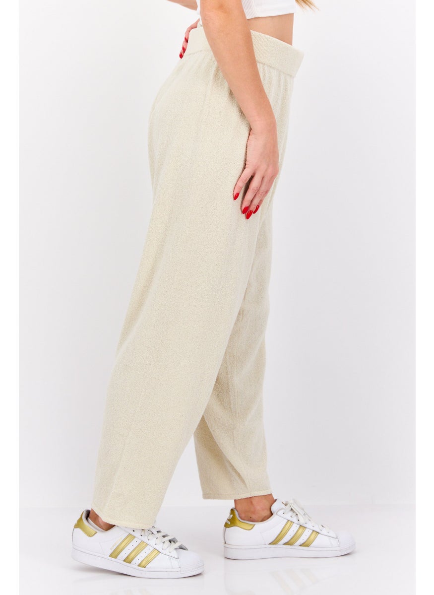MONKI Women Regular Fit Knitted Straight Leg Pants, Beige  - Image 4