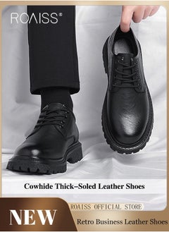 roaiss Men Vintage Business Casual Leather Shoes Thick Soled Head Leather Shoes for Men Dress Boots with British Style  Low Cut Work Boot Design  - Image 1