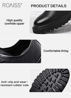 roaiss Men Vintage Business Casual Leather Shoes Thick Soled Head Leather Shoes for Men Dress Boots with British Style  Low Cut Work Boot Design  - Image 2