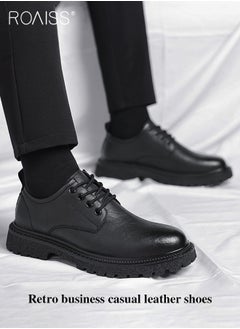 roaiss Men Vintage Business Casual Leather Shoes Thick Soled Head Leather Shoes for Men Dress Boots with British Style  Low Cut Work Boot Design  - Image 3