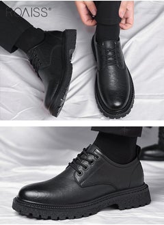 roaiss Men Vintage Business Casual Leather Shoes Thick Soled Head Leather Shoes for Men Dress Boots with British Style  Low Cut Work Boot Design  - Image 5