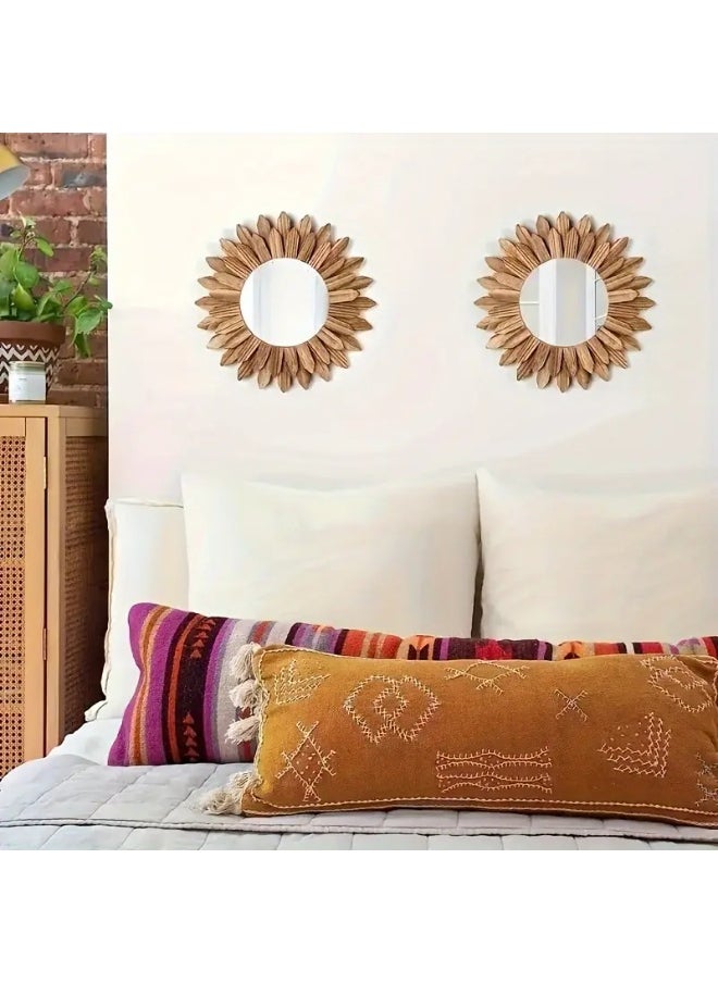 Generic Sunflower-Inspired Wall-Mounted Makeup Mirror – Round Wooden Frame, Lightweight & Power-Free – Stylish Decorative Mirror for Bedroom or Vanity Wall  - Image 5