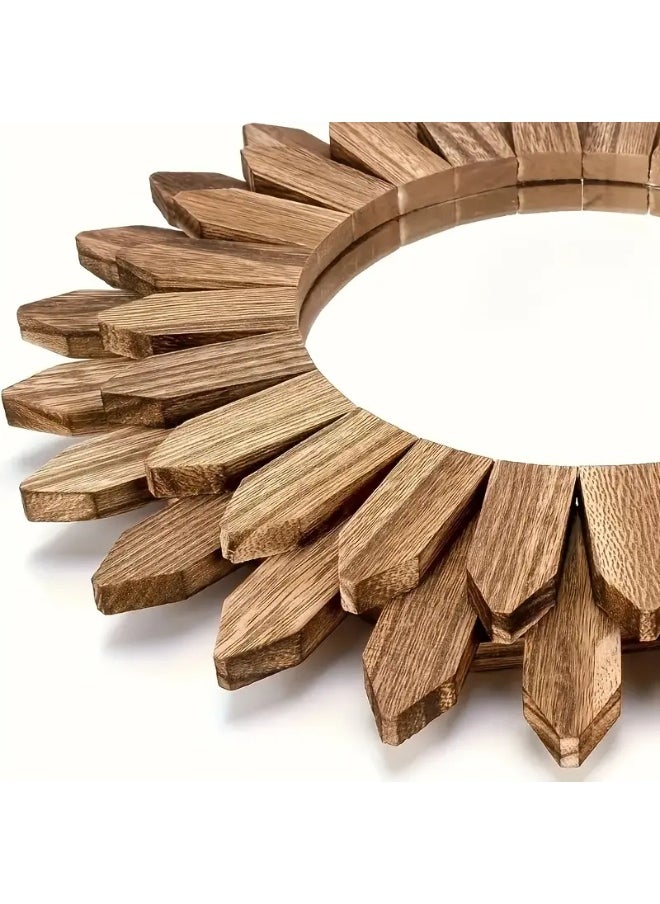 Generic Sunflower-Inspired Wall-Mounted Makeup Mirror – Round Wooden Frame, Lightweight & Power-Free – Stylish Decorative Mirror for Bedroom or Vanity Wall  - Image 4