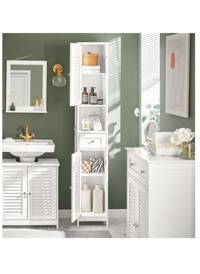 SoBuy - (SA STOCK) SoBuy FRG236-W, Bathroom Tall Cabinet Bathroom Storage Cabinet with 2 Shutter Doors and 1 Drawer, H170cm, White - Image 1