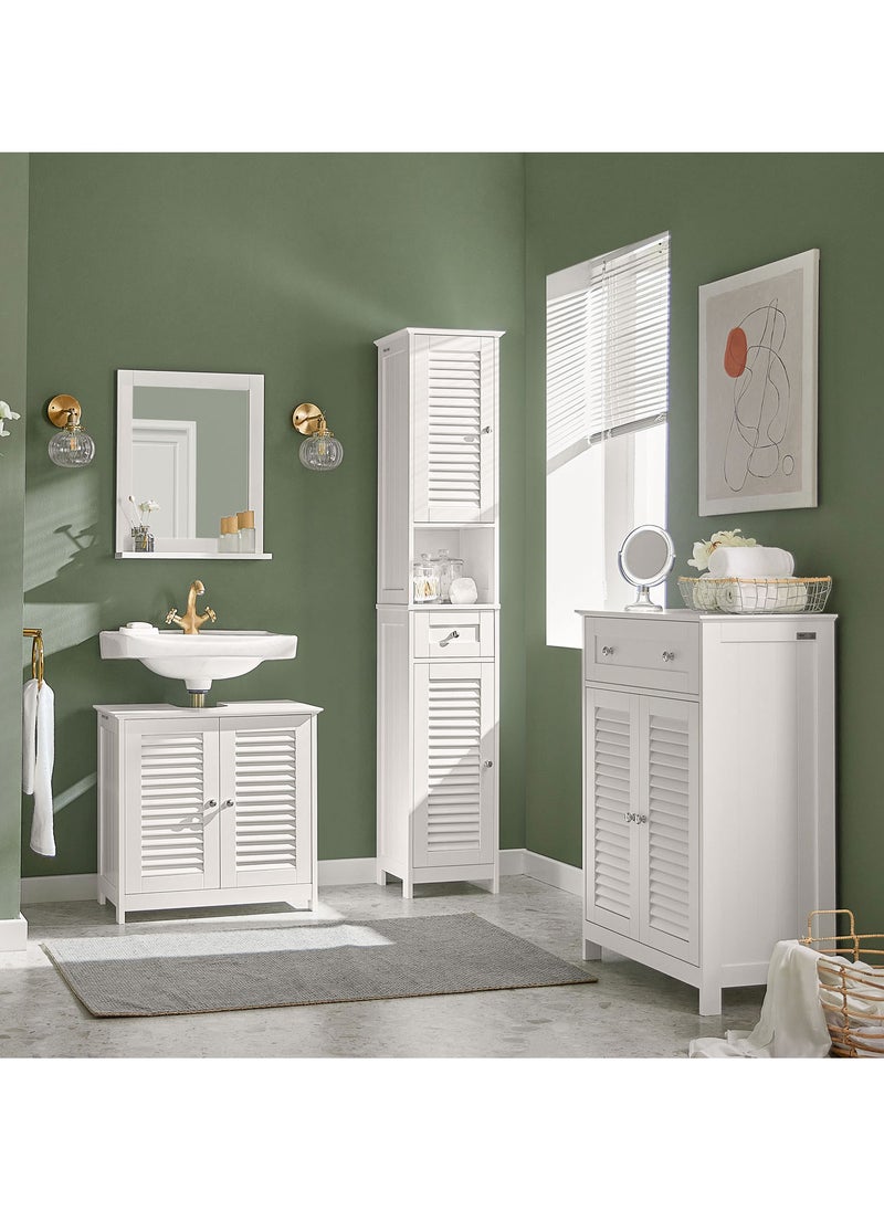SoBuy - (SA STOCK) SoBuy FRG236-W, Bathroom Tall Cabinet Bathroom Storage Cabinet with 2 Shutter Doors and 1 Drawer, H170cm, White - Image 1