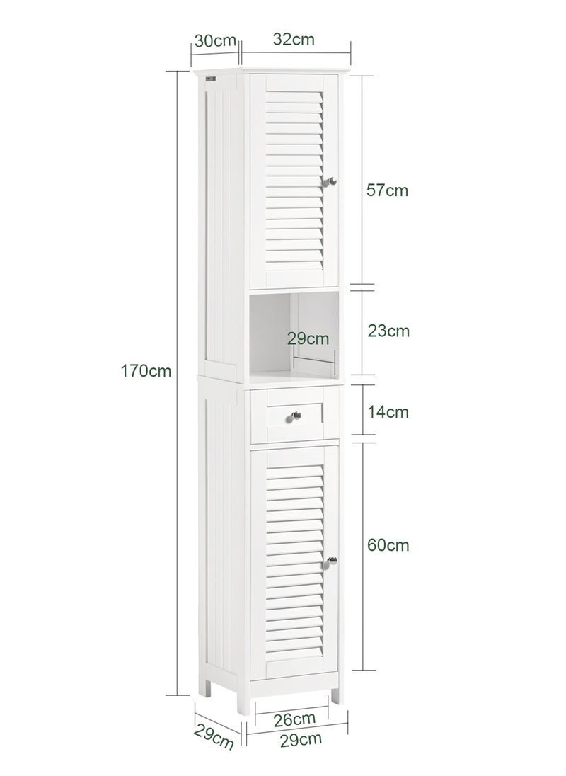 SoBuy - (SA STOCK) SoBuy FRG236-W, Bathroom Tall Cabinet Bathroom Storage Cabinet with 2 Shutter Doors and 1 Drawer, H170cm, White - Image 1