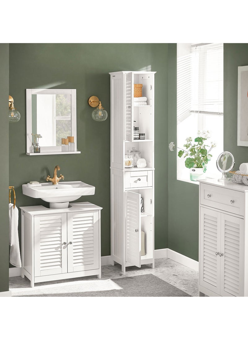 SoBuy - (SA STOCK) SoBuy FRG236-W, Bathroom Tall Cabinet Bathroom Storage Cabinet with 2 Shutter Doors and 1 Drawer, H170cm, White - Image 1
