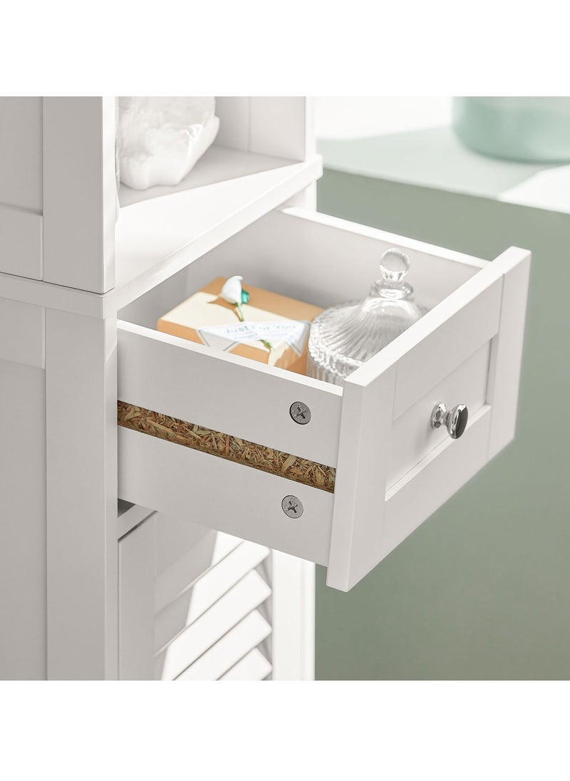 SoBuy - (SA STOCK) SoBuy FRG236-W, Bathroom Tall Cabinet Bathroom Storage Cabinet with 2 Shutter Doors and 1 Drawer, H170cm, White - Image 1