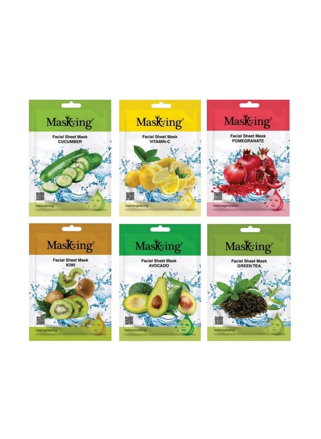 MasKing Beauty Cucumber, Vitamin-C, Pomegranate, Kiwi, Avocado & Green tea extract Facial sheet mask for glowing and hydrating, daily Skin care, combo pack of 6 - Image 1