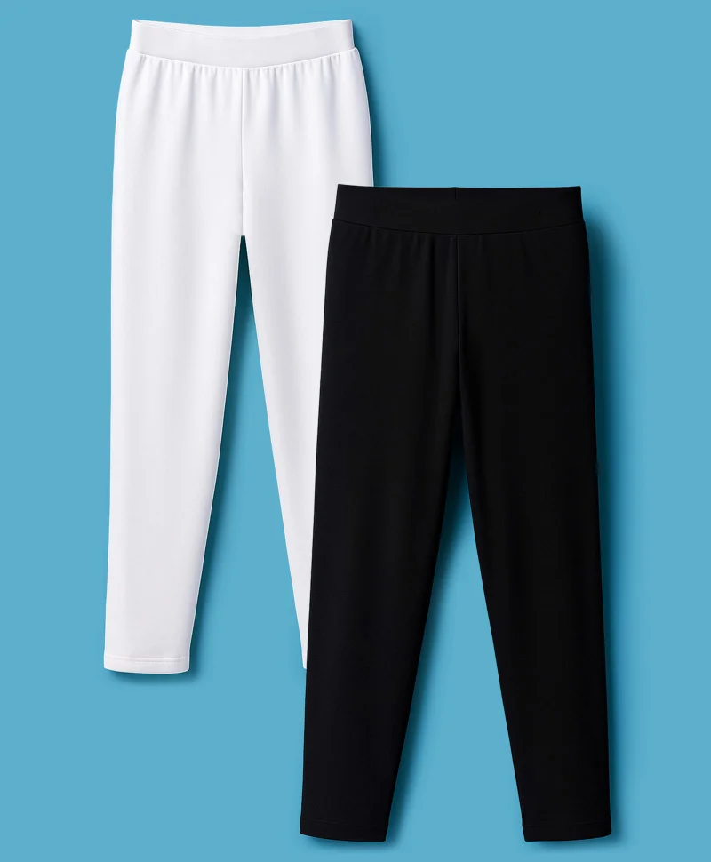 Pine Kids Pine Kids Cotton Lycra Knit Full Length Solid Leggings (Pack of 2) - Black & White