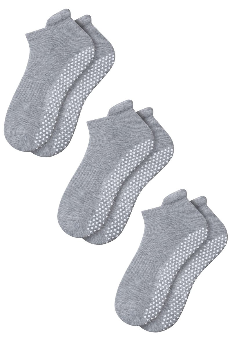 RATIVE Anti Slip Non Skid Barre Yoga Pilates Hospital Ankle Socks with grips for Adults Men Women (Medium, 3-pairs/grey) - Image 1