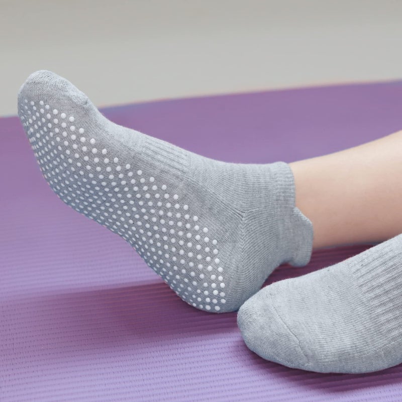 RATIVE Anti Slip Non Skid Barre Yoga Pilates Hospital Ankle Socks with grips for Adults Men Women (Medium, 3-pairs/grey) - Image 5