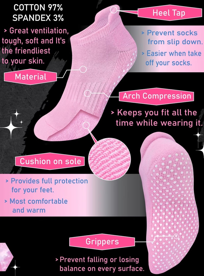 RATIVE Anti Slip Non Skid Barre Yoga Pilates Hospital Ankle Socks with grips for Adults Men Women (Medium, 3-pairs/grey) - Image 3