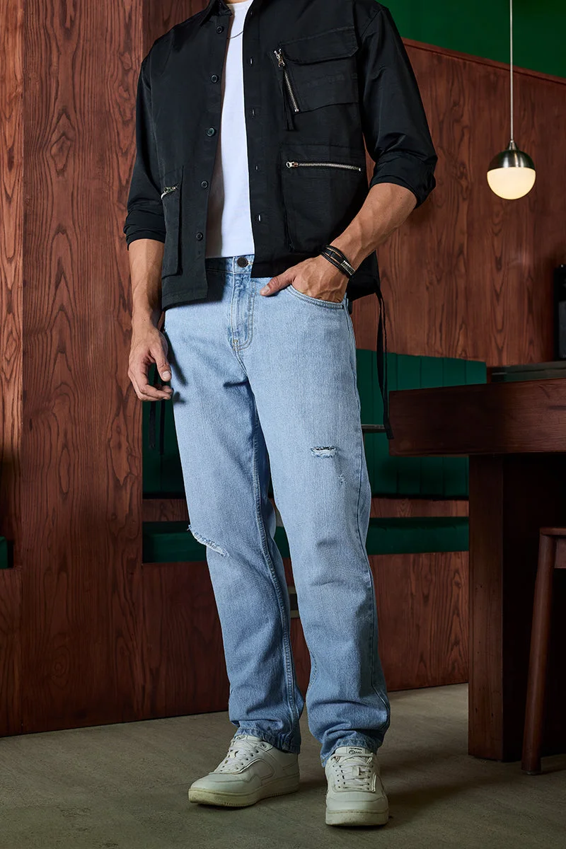 سنيتش Light Blue Solid Relaxed Casual Jeans