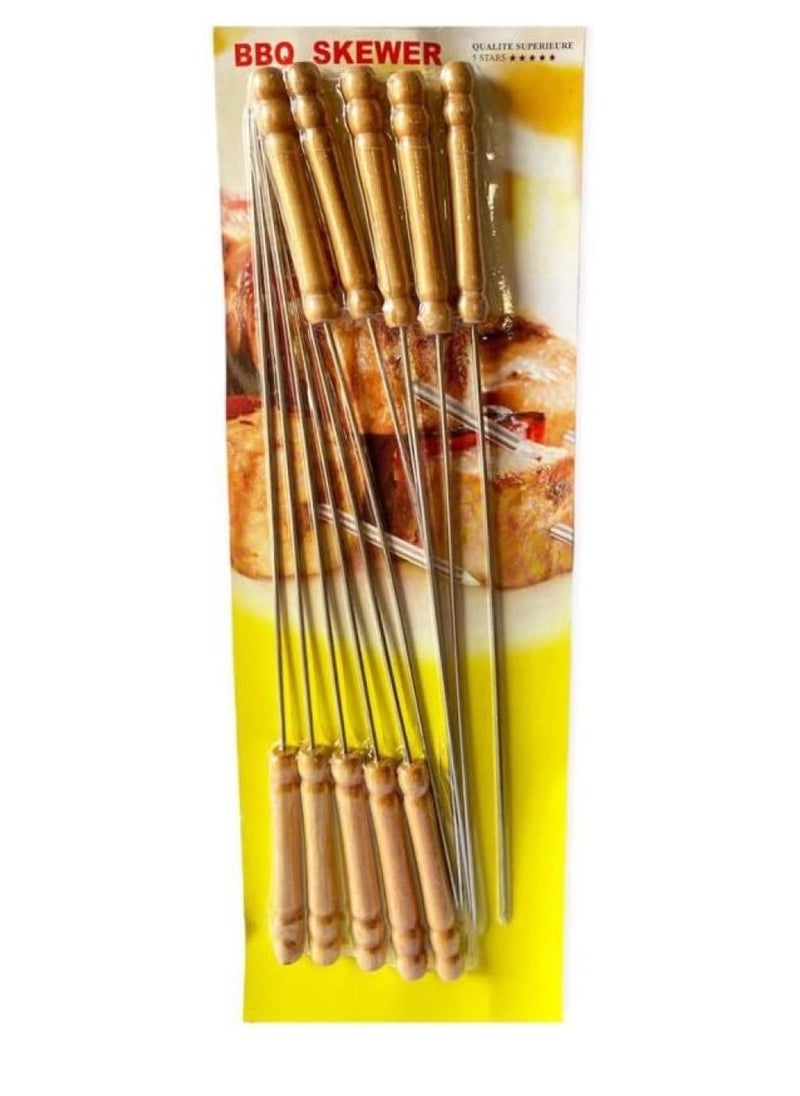 Ebreez Bbq Skewer Set 10-Pieces Outdoor Cooking Camping Gathering Turkish Skewers With Wooden Handle  Stainless Steel Kebab Skewers  For Koobideh Kebab  Turkish Style Bbq  - Image 3