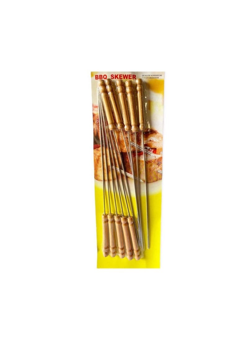 Ebreez Bbq Skewer Set 10-Pieces Outdoor Cooking Camping Gathering Turkish Skewers With Wooden Handle  Stainless Steel Kebab Skewers  For Koobideh Kebab  Turkish Style Bbq  - Image 2