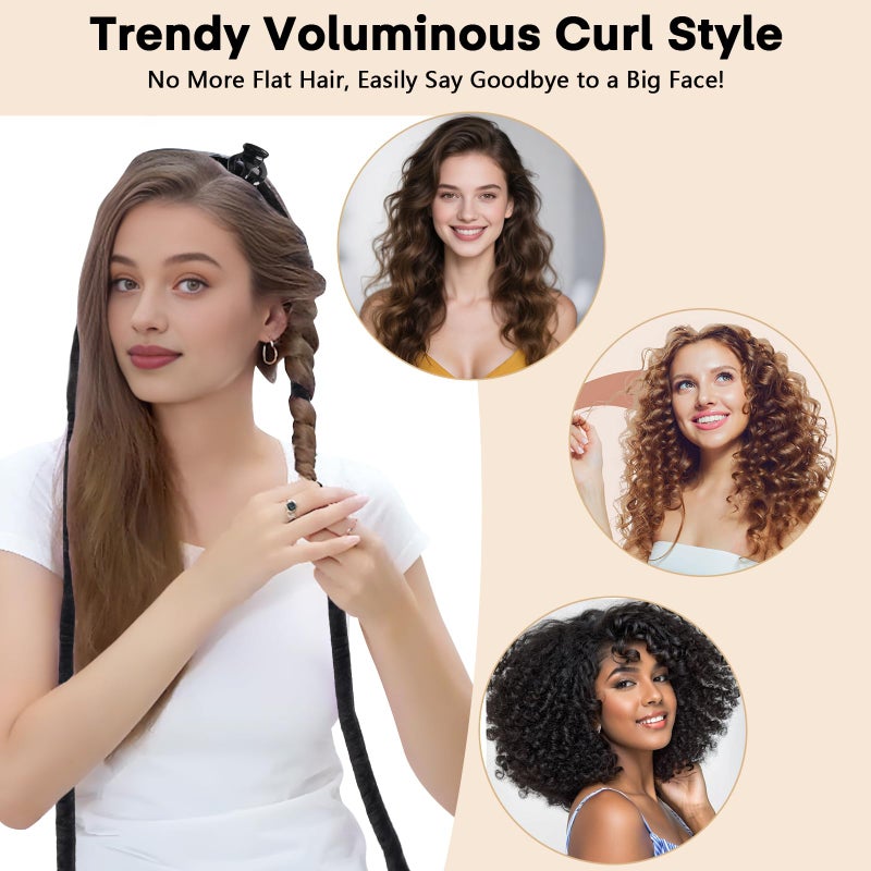 Gwabee Velvet Heatless Curls Overnight Hair Curlers to Sleep In, Overnight Curls Thin Heatless Hair Curler - No Heat Curlers for Long Hair Volume, Heatless Curling Set with Bonnet - Black - Image 5
