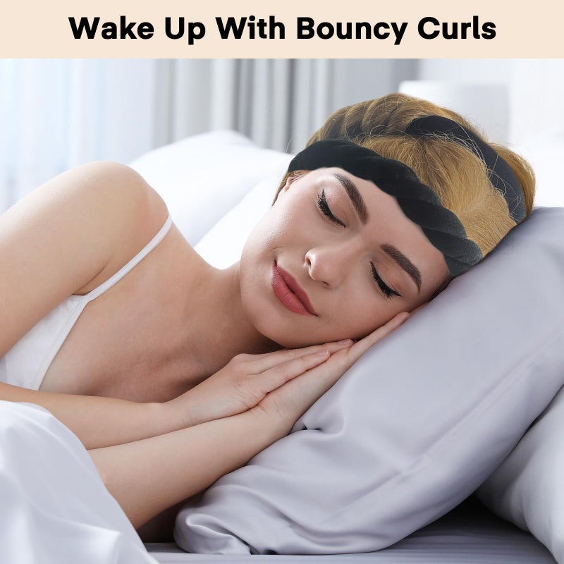 Gwabee Velvet Heatless Curls Overnight Hair Curlers to Sleep In, Overnight Curls Thin Heatless Hair Curler - No Heat Curlers for Long Hair Volume, Heatless Curling Set with Bonnet - Black - Image 2