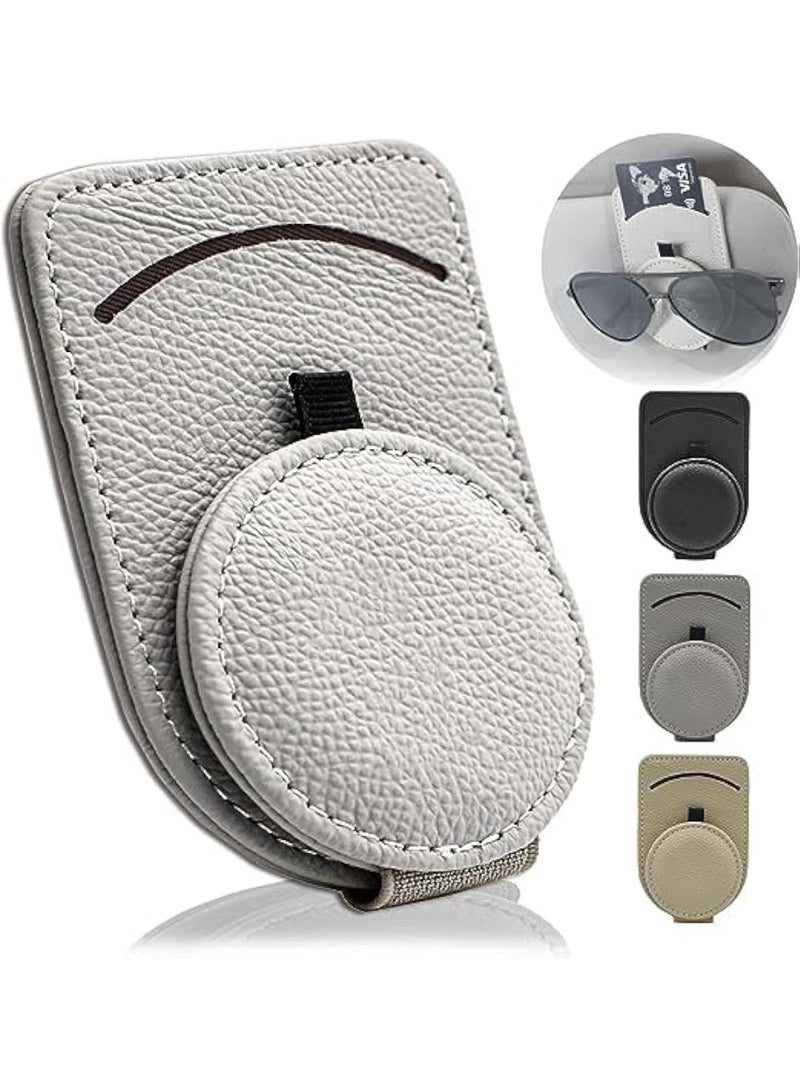 CAZADORA Leather Sunglass Holder for Car Visor — Cazadora Premium Visor Sunglasses Organizer, Magnetic Leather Eyewear Case & Card Holder for Car Interior — Protects & Secures Your Shades During Driving, Easy One-Hand Access, Slim Space-Saving Design, Universal Fit for Most Sun Visors, Anti-Slip Magnetic Adsorption, Durable Genuine Leather Finish, Stylish Gray Color to Match Modern Cars, Includes Multi-Function Pocket for Cards & Receipts, Quick Install with Clip & Hook, Ideal Travel & Daily Commute Accessory, Prevents Scratches & Lens Damage, Keeps Cockpit Tidy — Best Car Accessory Gift for Drivers, Commuters, Rideshare & Family Cars (Gray) - Image 1