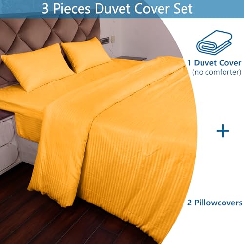 AVI Zippered 100% Cotton 210TC Satin Striped King Duvet Cover | Quilt Cover Blanket Cover Razai Comforter Cover with 2 Pillow Covers- 102 X 110 Inch, Golden - Image 5