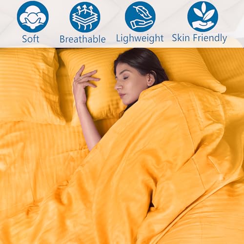 AVI Zippered 100% Cotton 210TC Satin Striped King Duvet Cover | Quilt Cover Blanket Cover Razai Comforter Cover with 2 Pillow Covers- 102 X 110 Inch, Golden - Image 2
