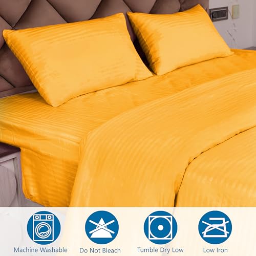 AVI Zippered 100% Cotton 210TC Satin Striped King Duvet Cover | Quilt Cover Blanket Cover Razai Comforter Cover with 2 Pillow Covers- 102 X 110 Inch, Golden - Image 4