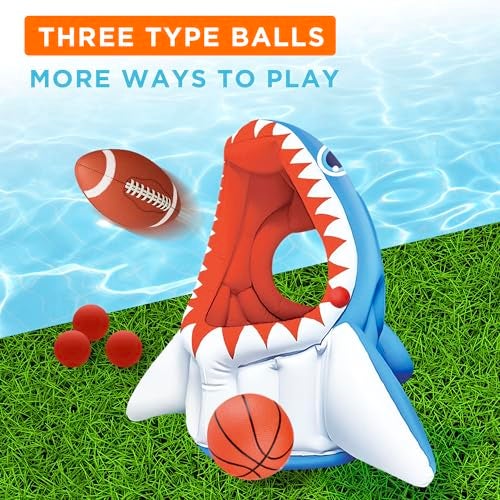 iPlay, iLearn Pool Wave Kids Shark Pool Toy, 3-in-1 Inflatable Float Water Game Basketball Football Head Hoop Toss, Toddler Outdoor Summer Swimming Floating, Cool Family Party Gift Age 3 4 5 6 7 8 Year Old Boy Girl - Image 4