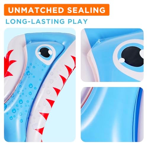 iPlay, iLearn Pool Wave Kids Shark Pool Toy, 3-in-1 Inflatable Float Water Game Basketball Football Head Hoop Toss, Toddler Outdoor Summer Swimming Floating, Cool Family Party Gift Age 3 4 5 6 7 8 Year Old Boy Girl - Image 5