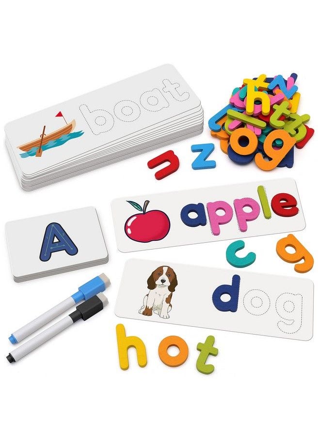 Coogam - Reading & Spelling Learning Toy Wooden Letters Flash Cards Sight Words Matching Abc Alphabet Recognition Game Preschool Educational Tool Set For 3 4 5 Years Old Boys And Girls Kids - Image 1