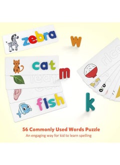 Coogam Reading & Spelling Learning Toy Wooden Letters Flash Cards Sight Words Matching Abc Alphabet Recognition Game Preschool Educational Tool Set For 3 4 5 Years Old Boys And Girls Kids  - Image 3
