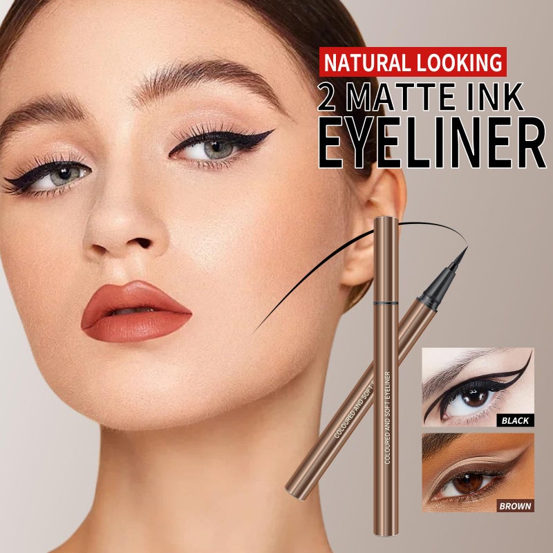 KYDA 2 Colors Liquid Eyeliner, Black Brown Matte Tint, Ultra Fine Tip, Lasting Pigment Eyeliner Pencil, Silky Smooth Formula, Quick Drying - Image 2