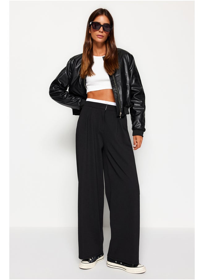 trendyol - Black Wide Leg Boxer Trousers with Belt Detail TWOAW24PL00360 - Image 1