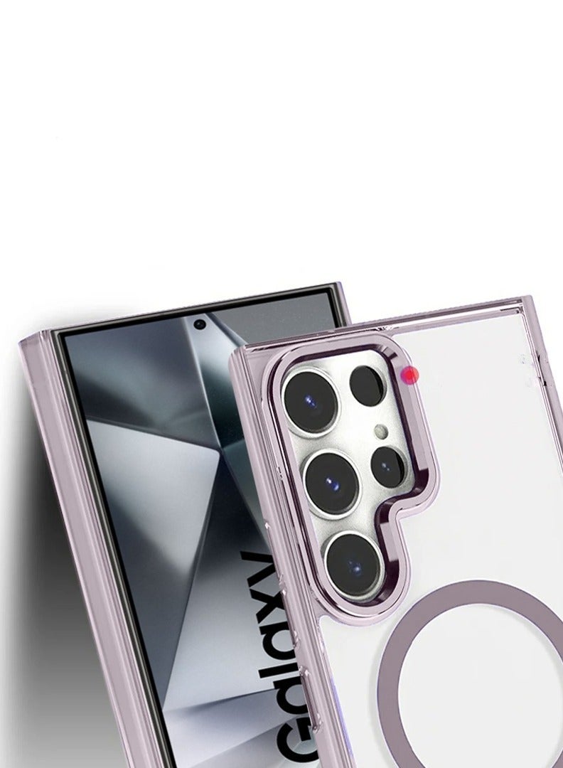 Techie جراب NY Fashionable شفاف مقاوم للصدمات من البولي كربونات الصلب مع MagSafe مغناطيسي، غطاء خلفي معدني كروم مرتفع للكاميرا لهاتف Samsung Galaxy S24 Ultra 2024 - أرجواني فاتح - Image 2