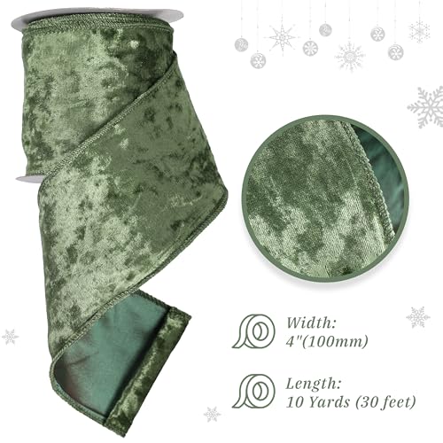 MAYREEL 4 Inch Sage Green Crushed Velvet Ribbon Wired Extra Wide for Christmas Decorations Gift Wrapping Wreaths Tree Toppers 10 Yards - Image 5
