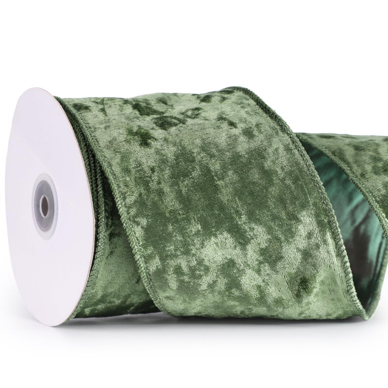 MAYREEL 4 Inch Sage Green Crushed Velvet Ribbon Wired Extra Wide for Christmas Decorations Gift Wrapping Wreaths Tree Toppers 10 Yards - Image 1
