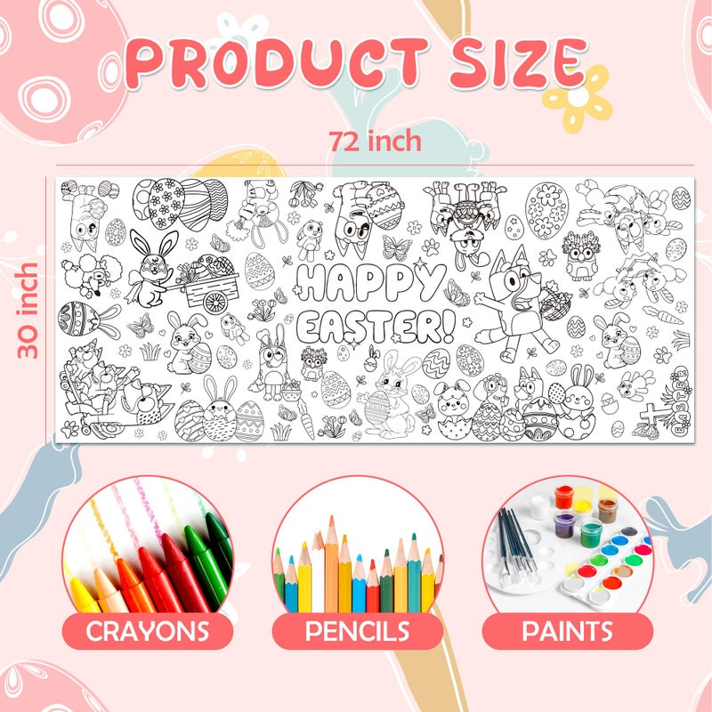 JXSDWANG Easter Giant Coloring Tablecloth,Easter Crafts for Kids - 72x30 Inches, Paper Coloring Banner Games Activities Gifts Party Decorations - Image 2