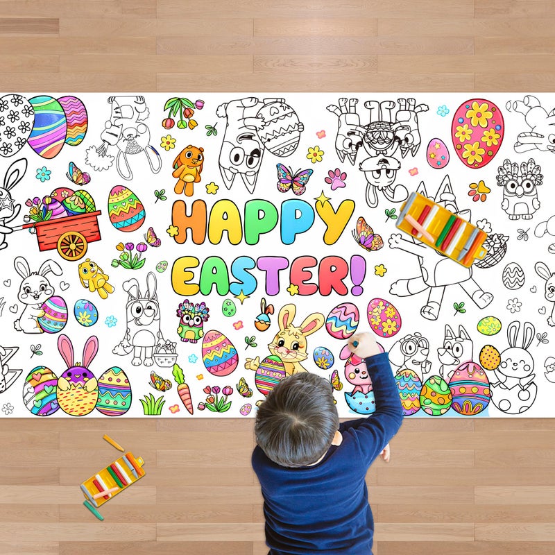 JXSDWANG Easter Giant Coloring Tablecloth,Easter Crafts for Kids - 72x30 Inches, Paper Coloring Banner Games Activities Gifts Party Decorations - Image 1