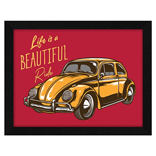 ArtX Paper Motivational Quote Life is a Beautiful Ride Yellow Car Wall Frame Art Painting, Multicolor, Motivational, 10 X 13 Inches, Set of 1 - Image 1