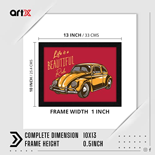 ArtX Paper Motivational Quote Life is a Beautiful Ride Yellow Car Wall Frame Art Painting, Multicolor, Motivational, 10 X 13 Inches, Set of 1 - Image 2