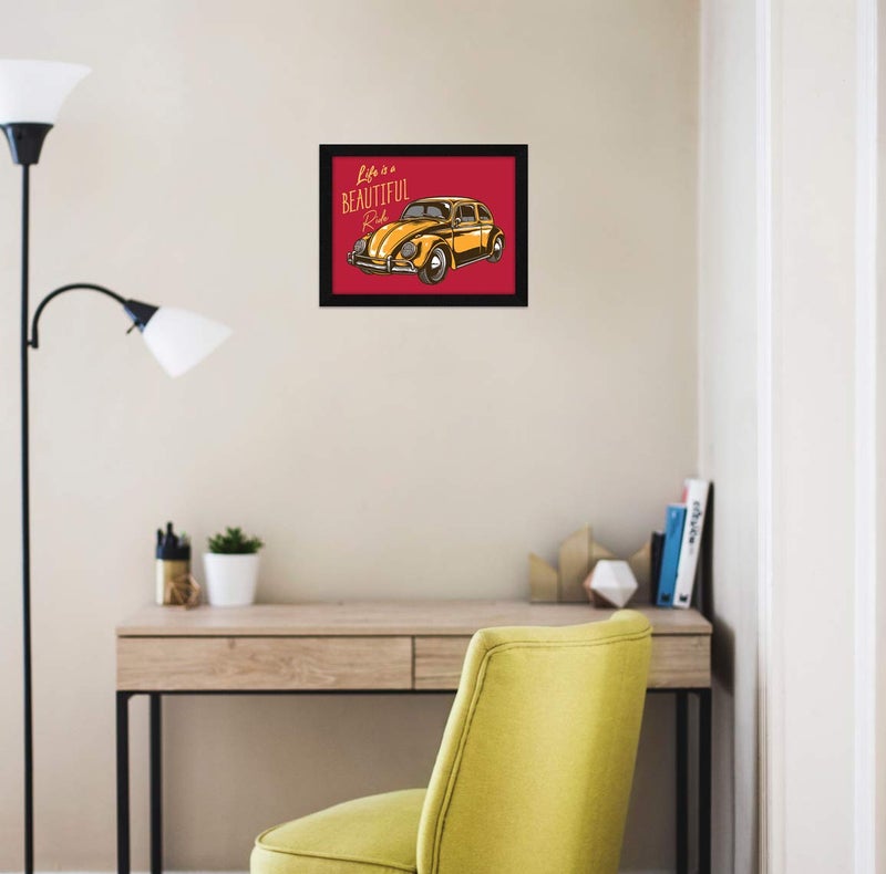 ArtX Paper Motivational Quote Life is a Beautiful Ride Yellow Car Wall Frame Art Painting, Multicolor, Motivational, 10 X 13 Inches, Set of 1 - Image 5
