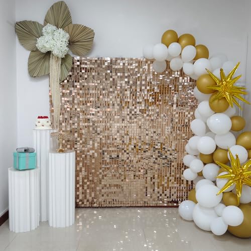 Ozikutech 24 Pcs Champagne Gold Shimmer Wall Backdrop Panels for Party Decoration - 6 x 4 FT Square Sequin Backdrop - Image 4