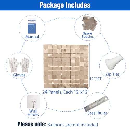 Ozikutech 24 Pcs Champagne Gold Shimmer Wall Backdrop Panels for Party Decoration - 6 x 4 FT Square Sequin Backdrop - Image 2