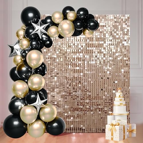 Ozikutech 24 Pcs Champagne Gold Shimmer Wall Backdrop Panels for Party Decoration - 6 x 4 FT Square Sequin Backdrop - Image 1